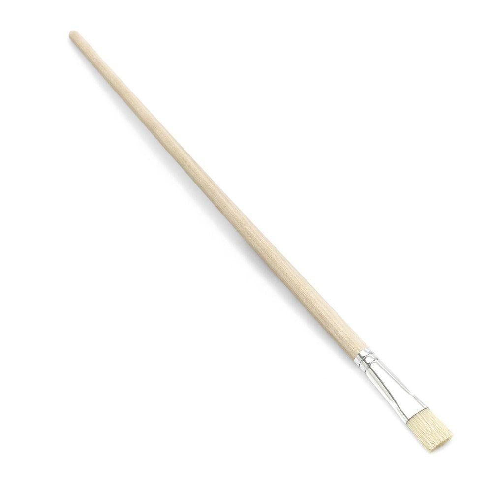 Pędzel do wody Nölle Profi Brush od Nölle Profi Brush Bürsten- & Pinseltechnik e.K. posiada jasną drewnianą rączkę i metalową skuwkę na białym tle, z prostokątnym włosiem, które idealnie nadaje się do precyzyjnych prac, takich jak malowanie precyzyjne lub detale.