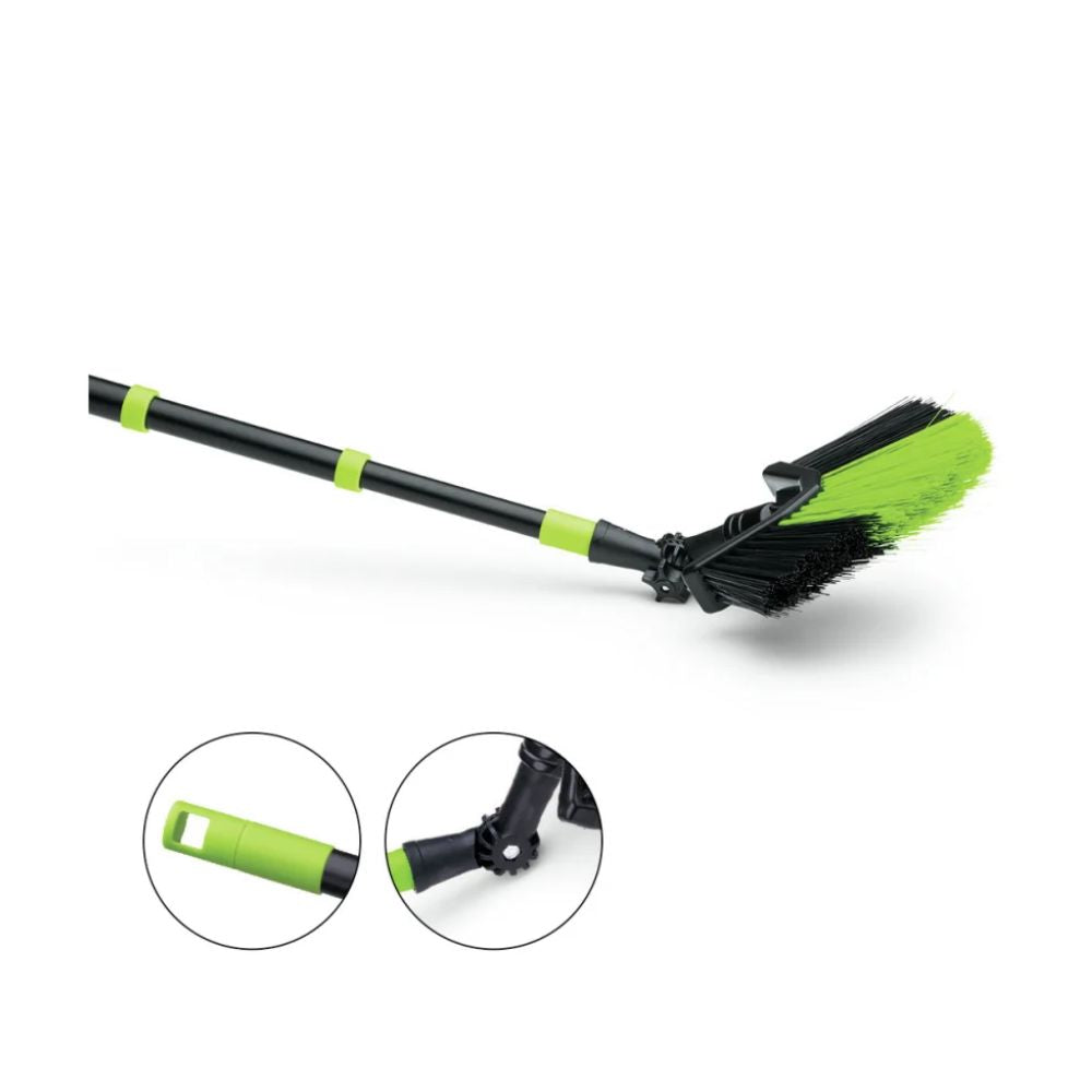 Nölle Profi Brush Trójkątna miotła z teleskopowym trzonkiem 130-330 cm, syntetyczna (1 sztuka) od Nölle Profi Brush Bürsten- & Pinseltechnik e.K., posiada skośną głowicę, regulowany przegub i ergonomiczny uchwyt w kolorze czarnym i zielonym.