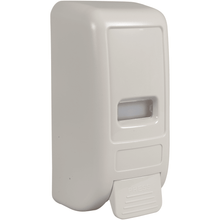 Abena Re-Seller GmbH dozownik przyciskowy (1000 ml, biały) to montowany na ścianie dozownik mydła z prostokątną dźwignią z napisem PRESS" oraz małym okienkiem do kontroli zawartości.