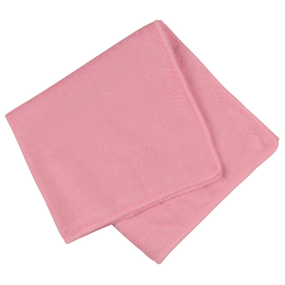 Przedstawiona jest składana jasnoróżowa ściereczka z mikrofibry ENA Standard, 40x40 cm od Abena Re-Seller GmbH, z widocznym szwem na białym tle.