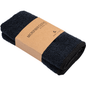 Zestaw dwóch czarnych ściereczek z mikrofibry ENA Living (30x30 cm) od Abena Re-Seller GmbH, każda złożona z brązową etykietą z napisem "Microfiber Cloths 30 x 30 cm" i minimalistycznym logo - idealne do użycia jako ściereczki do czyszczenia w gospodarstwie domowym.
