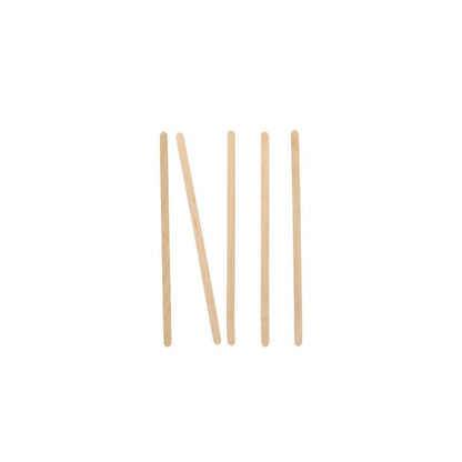 Auf weißem Untergrund sind fünf PAPSTAR Rührstäbchen „pure“ der PAPSTAR GmbH abgebildet, wobei vier Stäbchen vertikal ausgerichtet sind und eines schräg durch die Mitte verläuft.