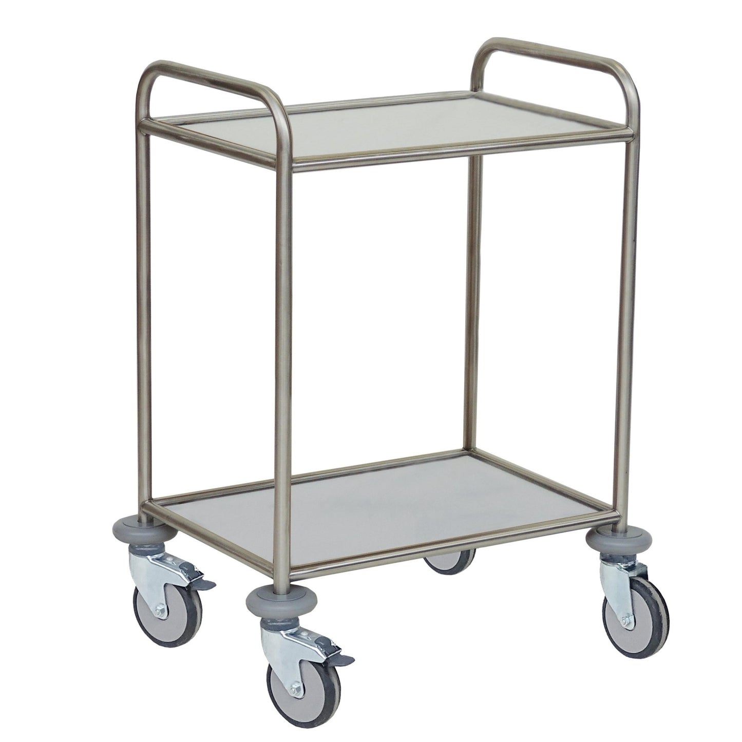 Wózek wielofunkcyjny Novocal posiada ramę ze stali nierdzewnej, dwa solidne półki rdzeniowe, które są odporne na wodę, ciepło i środki dezynfekujące, a także cztery kółka skrętne i dwa uchwyty - idealny do efektywnego transportu przedmiotów.