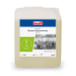 Dziesięciolitrowy kanister BUZIL-WERK Drizzle® Green Concentrate odtłuszczacz do oleju i tłuszczu bezbarwny-jasnożółty, z etykietą zawierającą informacje o produkcie, symbolem uzupełniania i monochromatycznym obrazem kuchni przemysłowej.