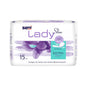 Seni Lady Slim Extra wkładka na nietrzymanie moczu od TZMO Deutschland GmbH: opakowanie z 15 sztukami, fioletowo-kwiatowy wzór, niemieckie napisy, podkreślony komfort noszenia. Idealna przy lekkim do umiarkowanego nietrzymaniu moczu.