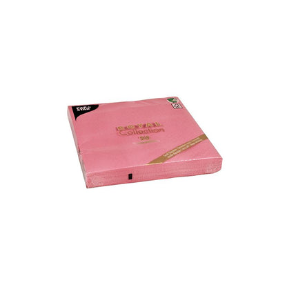 Eine Packung PAPSTAR Servietten 1/4-Falz 40 cm x 40 cm aus der „ROYAL Collection“ von PAPSTAR GmbH verleiht Ihrer Tischdekoration eine elegante Note. Die Verpackung betont, dass diese rosa Servietten doppellagig und umweltfreundlich sind und sowohl Eleganz als auch Nachhaltigkeit für Ihre Tischdekoration bieten.