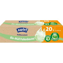 Rolka Swirl worków na bioodpady z folii z uchwytem (20L, 6 worków) od Melitta Europa GmbH & Co. KG – odporne na rozdarcia, szczelne, certyfikowane przez DINplus, kompostowalne. Zielony obrazek worka na opakowaniu.