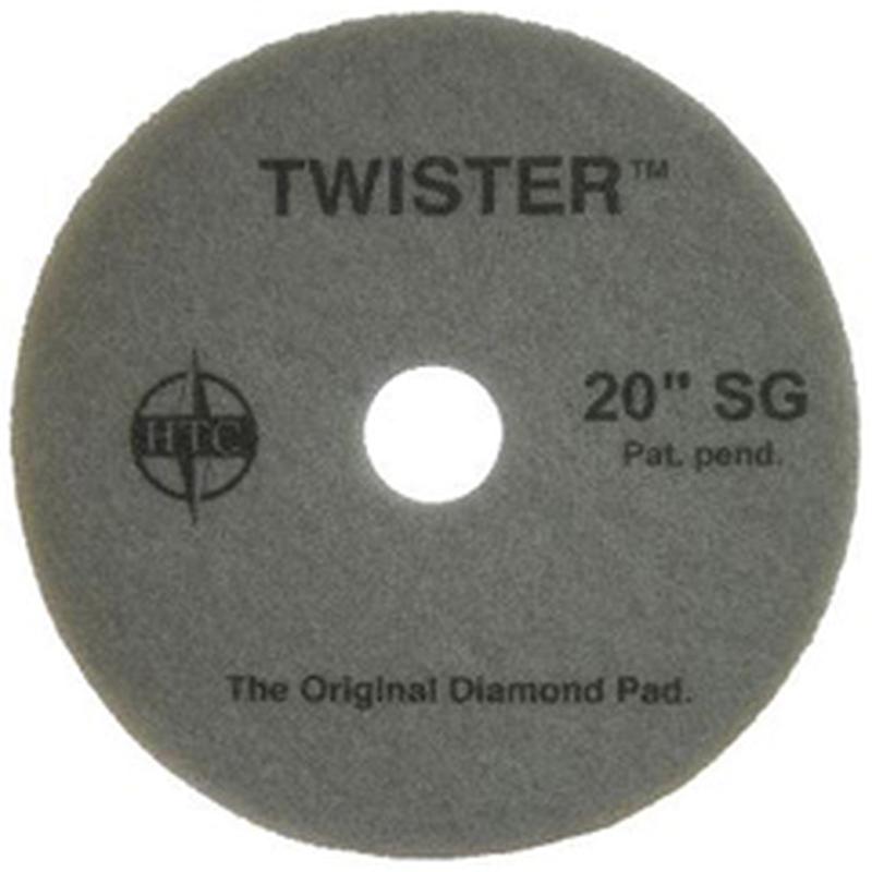 Twister Pad 10000 od Diversey Deutschland GmbH & Co. OHG to okrągła, szara podkładka podłogowa z otworem pośrodku i nadrukiem "TWISTER 20'' SG - The Original Diamond Pad". Idealny do czyszczenia i polerowania twardych podłóg.