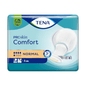 Opakowanie wkładek TENA Comfort Normal od TENA - Essity Germany GmbH zawiera 42 sztuki wkładek, które zapewniają doskonałą ochronę przed przeciekaniem. Opakowanie jest głównie niebieskie z białymi i złotymi akcentami i przedstawia obraz wkładki oraz symbole chłonności, kontroli zapachu i ochrony przed przeciekaniem.