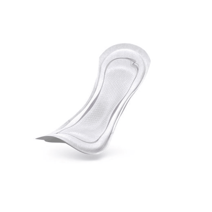 Na białym tle widoczna jest wkładka na nietrzymanie moczu TENA Lady Discreet Extra Plus firmy Essity Germany GmbH. Wkładka ta wykorzystuje technologię InstaDRY i charakteryzuje się wyprofilowaną konstrukcją z teksturowaną powierzchnią, zaprojektowaną z myślą o higienie osobistej.