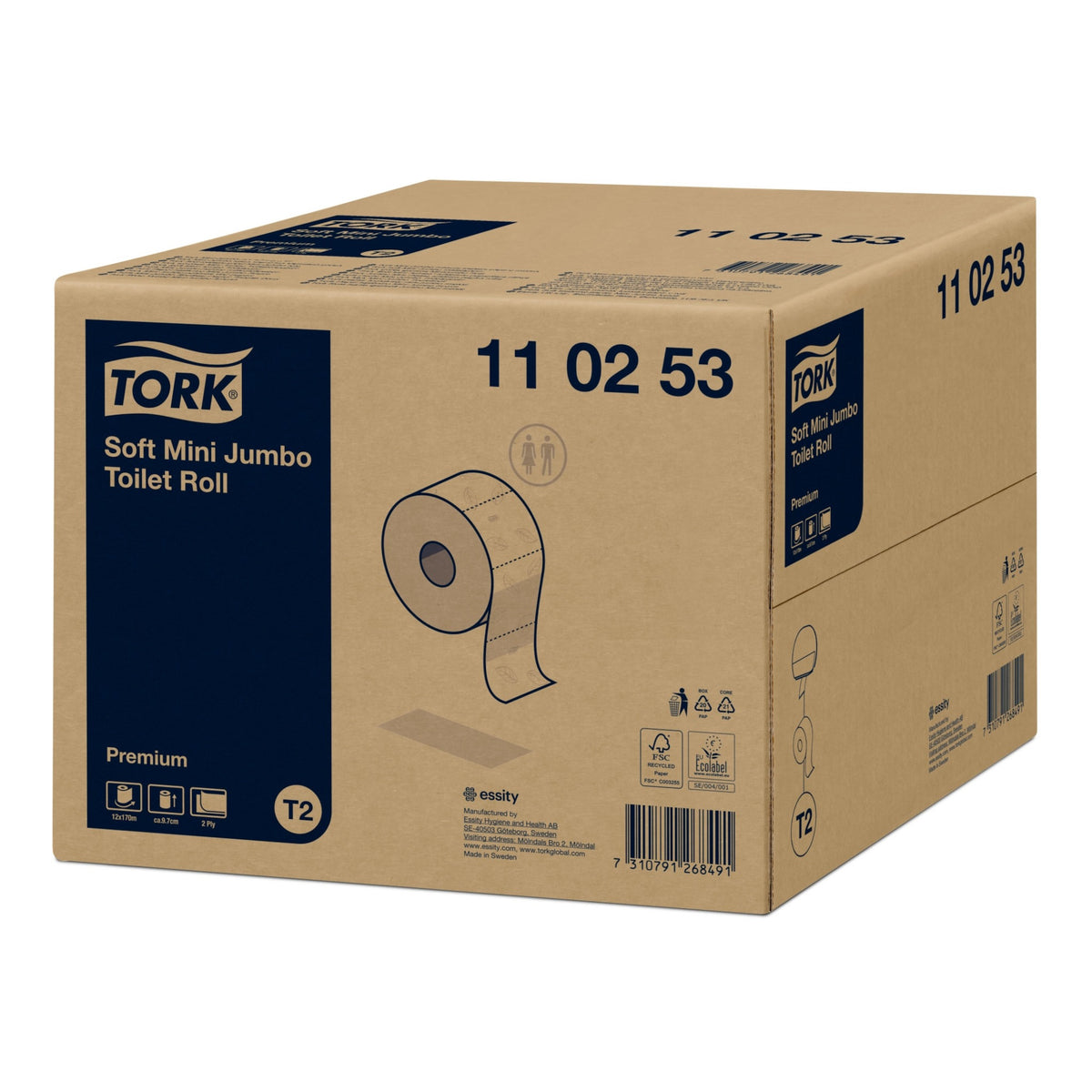 Tork Mini Jumbo Toilettenpapier Premium T2 – Versandkarton mit 12 Rollen