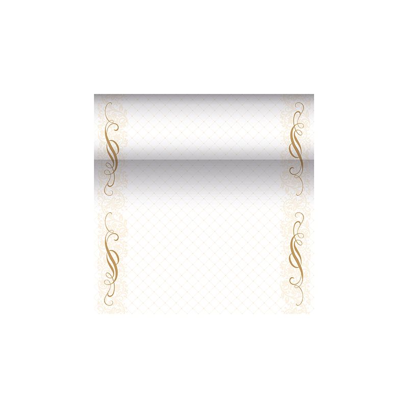 Dekoracyjny szablon certyfikatu z kolekcji „ROYAL Collection“ firmy PAPSTAR podkreśla gradientowe tło z ozdobnymi złotymi krawędziami, które mają eleganckie, wirujące wzory kwiatowe. Centralny obszar jest pozostawiony na tekst lub indywidualne projekty, emanując wyrafinowaną nutą przypominającą projekty bieżników PAPSTAR podobnych do tkaniny PV-Tissue Mix.