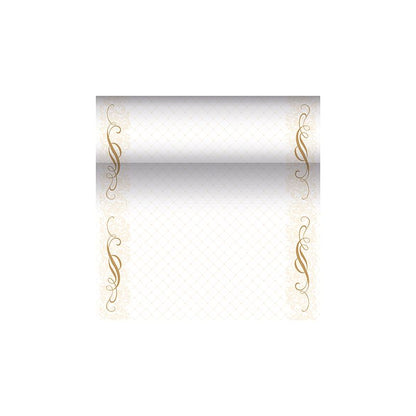 Dekoracyjny szablon certyfikatu z kolekcji „ROYAL Collection“ firmy PAPSTAR podkreśla gradientowe tło z ozdobnymi złotymi krawędziami, które mają eleganckie, wirujące wzory kwiatowe. Centralny obszar jest pozostawiony na tekst lub indywidualne projekty, emanując wyrafinowaną nutą przypominającą projekty bieżników PAPSTAR podobnych do tkaniny PV-Tissue Mix.