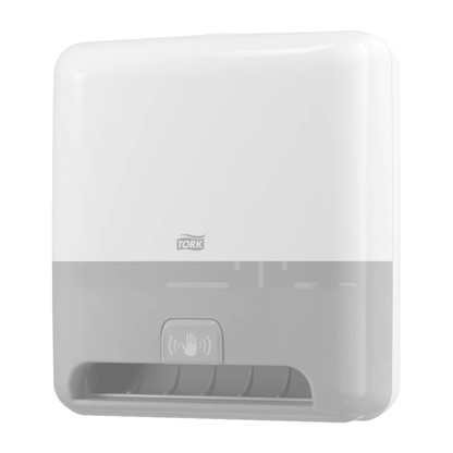 Tork Matic® 551100 dozownik sensorowy do ręczników w roli Elevation H1 od TORK – Essity Professional Hygiene Germany GmbH to biało-szary, montowany na ścianie dozownik ręczników papierowych z symbolem czujnika dłoni na przedniej stronie, który dzięki bezdotykowej obsłudze zapewnia bezdotykowe suszenie rąk.