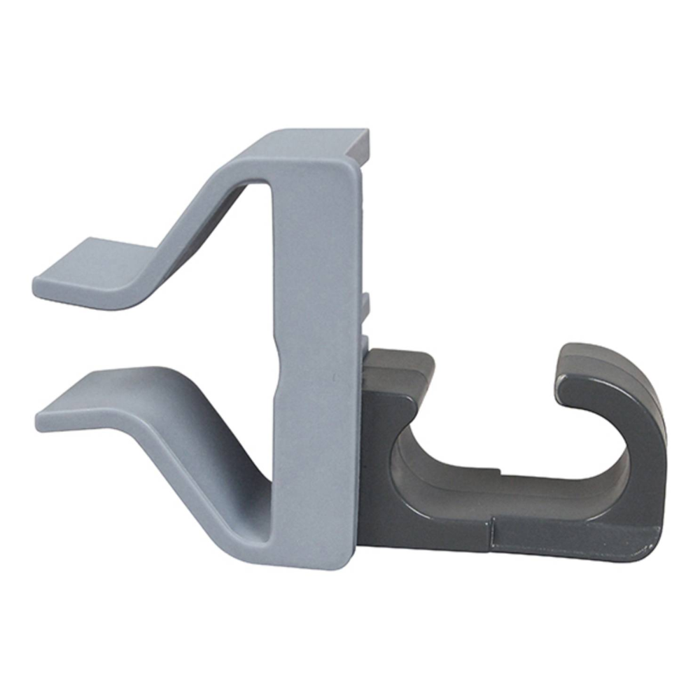 Zestaw uchwytów na kije Vileda (pakiet 16 sztuk, z 1 klipem-łącznikiem z szarego tworzywa sztucznego na opakowanie) firmy Vileda GmbH posiada przeciwległe i zakrzywione haki do mocowania narzędzi czyszczących lub akcesoriów.