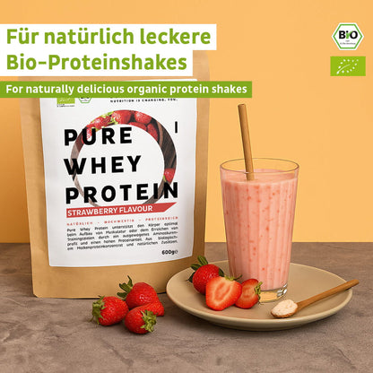 Organiczne białko serwatkowe w proszku truskawkowe