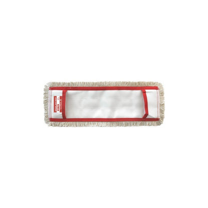 Specjalny mop płaski Arcora z pokrywą Fpm-Erh od Arcora International GmbH to prostokątny mop czyszczący z beżowymi frędzlami, białym środkiem, czerwoną obwódką i czerwonym etykietą z lewej strony, idealny do efektywnego czyszczenia podłóg na jednokolorowym białym tle.