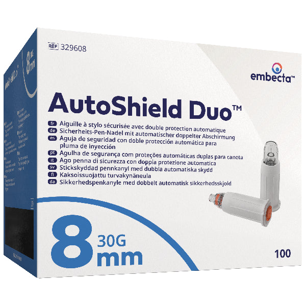Igły do ​​długopisów Embecta AutoShield Duo, 100 sztuk - 30G - 8mm