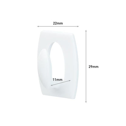 Command™ Mini-wieszak 17006 od 3M Deutschland GmbH to biały prostokątny wieszak (22x29mm) z zaokrąglonymi krawędziami i owalem wewnętrznym 11mm. Strzałki wskazują wymiary. Idealny do zawieszania bez wiercenia i łatwo usuwalny bez pozostawiania śladów.