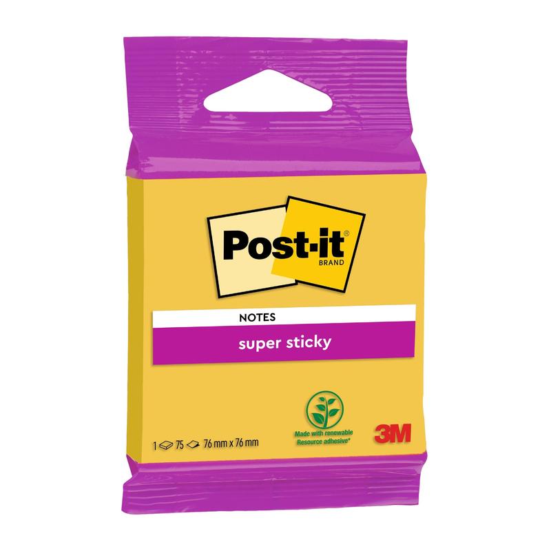 Opakowanie Post-it® Super Sticky Notes 6820S3 od 3M Deutschland GmbH, rozmiar 76 x 76 mm, w kolorach neonowa zieleń, neonowy róż, ultrajaskrawy żółty, ultrajaskrawy zielony i ultrajaskrawy różowy; 1 blok z 75 kartkami; klej z surowców odnawialnych; certyfikowane PEFC.