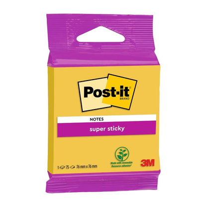 Opakowanie Post-it® Super Sticky Notes 6820S3 od 3M Deutschland GmbH, rozmiar 76 x 76 mm, w kolorach neonowa zieleń, neonowy róż, ultrajaskrawy żółty, ultrajaskrawy zielony i ultrajaskrawy różowy; 1 blok z 75 kartkami; klej z surowców odnawialnych; certyfikowane PEFC.