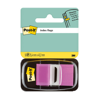 Opakowanie zawierające 50 pasków indeksowych Post-it® 3M Deutschland GmbH o wymiarach 25,4 mm x 43,2 mm. Opakowanie przedstawia dłoń używającą chorągiewki do oznaczania strony.