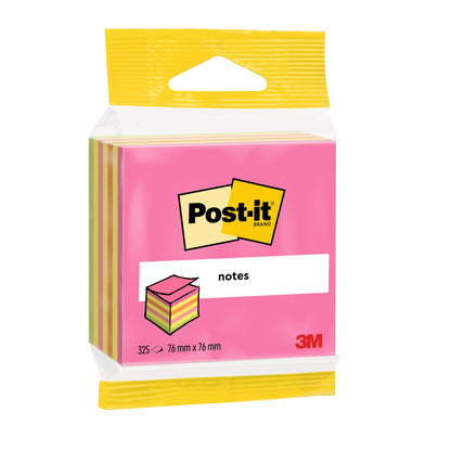 Pakiet kostek karteczek samoprzylepnych Post-it® od 3M Deutschland w kolorze różowym i żółtym, 76 x 76 mm, 325 arkuszy - 100% certyfikowane przez PEFC, idealne na co dzień w biurze.