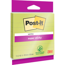 Eine Packung Post-it® Super Sticky Notes im Großformat, liniert, 101 mm x 101 mm, 45 Blatt/Block, 100% PEFC von 3M Deutschland GmbH.
