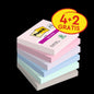 Karteczki samoprzylepne Post-it®, kolekcja Soulful, 76 mm x 76 mm, promocja, 90 arkuszy w bloku, 4 bloki + 2 gratis w opakowaniu, 100% PEFC, SGSCH-PEFC-COC-110078 | Opakowanie (6 sztuk)