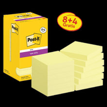 Karteczki samoprzylepne Post-it®, żółte, 76mm x 76mm, promocyjne, 90 arkuszy/bloczek, 8 bloków + 4 gratis/opakowanie, opakowanie kartonowe, 100% PEFC, SGSCH-PEFC-COC-110078 | Opakowanie (12 sztuk)