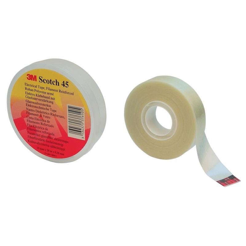Taśma poliestrowa wzmocniona włóknem szklanym Scotch® 45, przezroczysta, 19 mm x 20 m, 0,2 mm | Opakowanie (1 rolka)