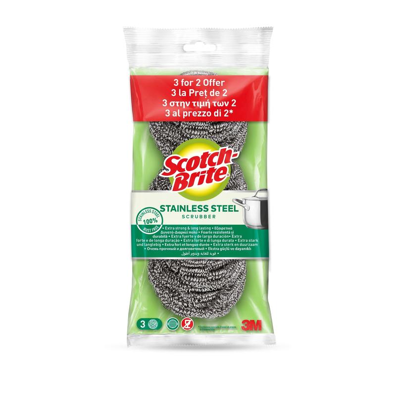 Spirala ze stali nierdzewnej Scotch-Brite®, 2 w opakowaniu + 1 gratis | Opakowanie (3 sztuki)