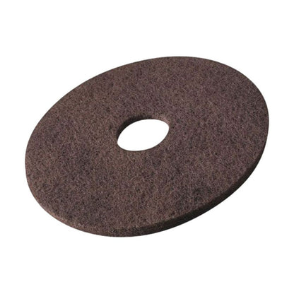 Brązowe, okrągłe pady do szorowania Vileda Professional DynaCross Superpads od Vileda GmbH z szorstką strukturą i centralnym otworem są idealne do pielęgnacji podłóg. Są zaprojektowane do maszyn czyszczących i oferują doskonałą odporność na chemikalia.