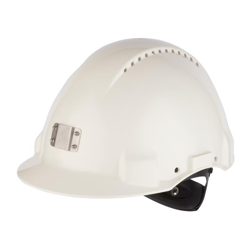 Kask 3M™, Uvicator, Zapięcie zapadkowe, Wentylacja, Plastikowa opaska przeciwpotna, Uchwyt lampy, Biały, G3000NUV-10-VI | Opakowanie (1 szt.)
