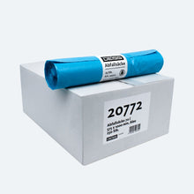 Auf einem weißen Karton mit der Aufschrift „20772“ liegt eine Rolle blauer Müllsäcke, die für ihre Reißfestigkeit bekannt sind. Der Karton enthält 25 Müllsäcke aus der DEISS LDPE Müllsack Typ 60-Kollektion mit den Maßen 575 x 1100 mm. Auf dem Etikett ist der Markenname „EMIL DEISS KG (GmbH + Co.)“ zu sehen.